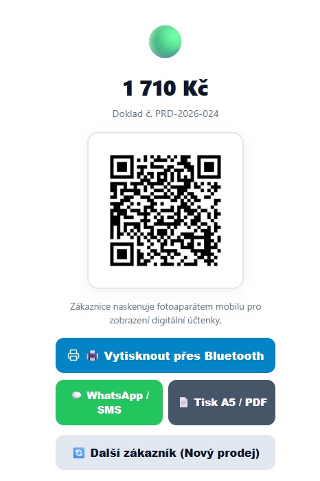 Bezpapírová účtenka na QR kód a WhatsApp