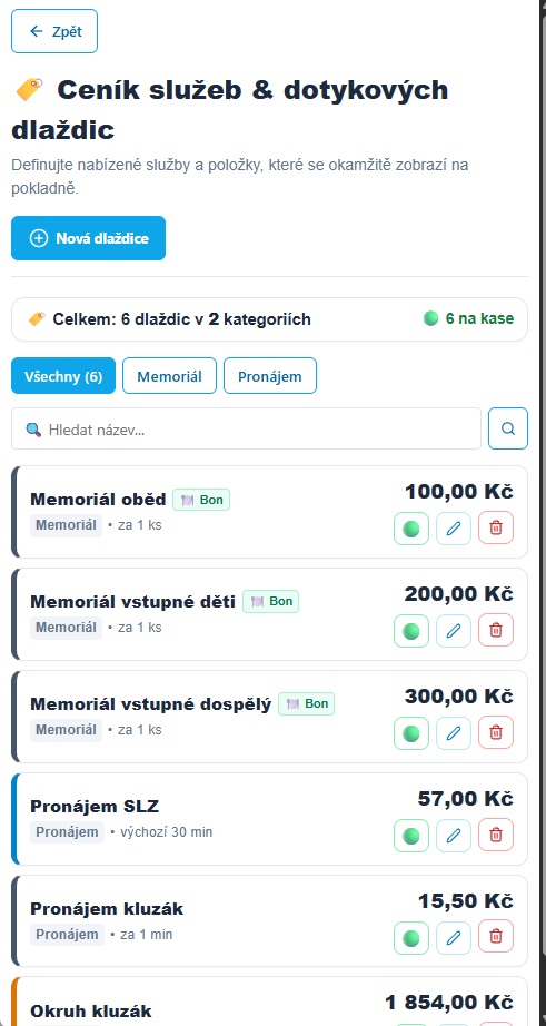Ceník služeb a správa dlaždic